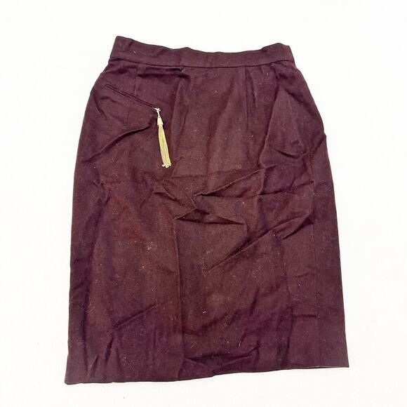 Louis Feraud Virgin Wool Angora Burgundy Pencil Skirt Size 6 - Picture 1 of 6